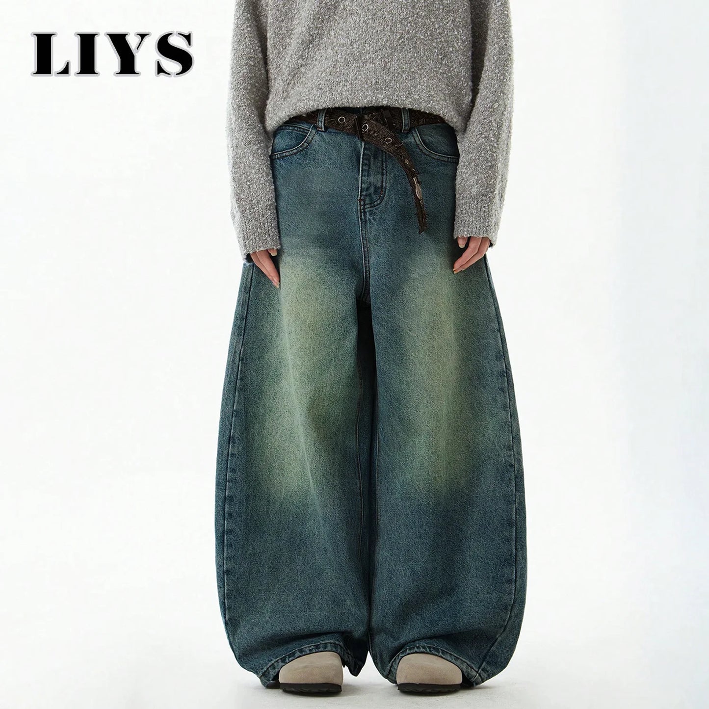 Men's Wear Blue Wide-Leg Denim Pants Baggy Jeans Vintage Three-Dimensional Cut Curved Knife Jeans Loose Fit Summer New Trend