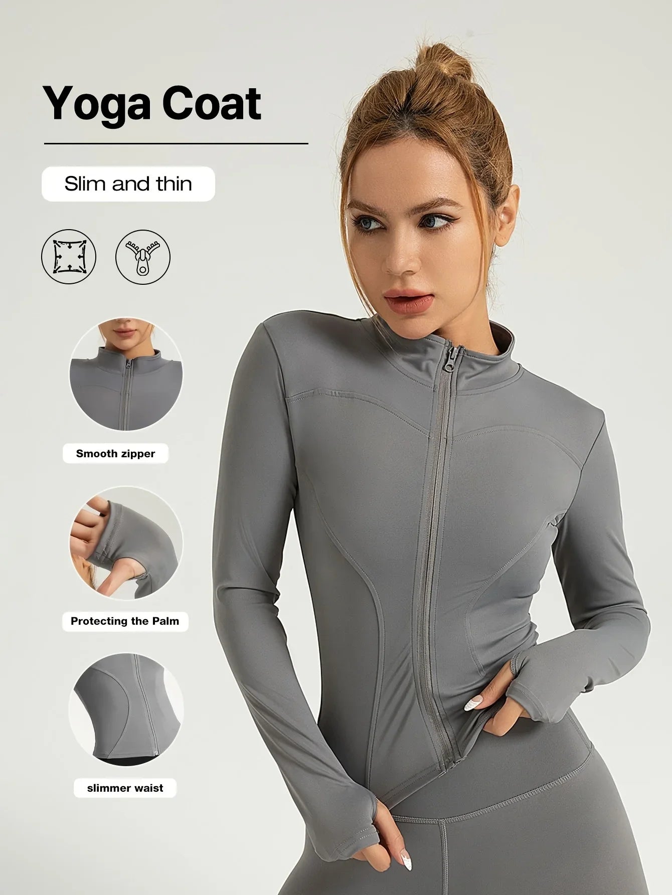 Seamless Sports Outerwear Yoga Coat Cropped Jacket for Gym Running High Waisted Moisture Wicking Workout Top with Coat Women