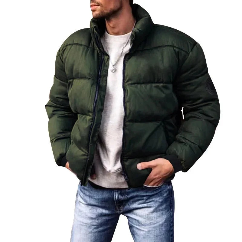 Men's Winter Thickened Cotton Jacket Stand Collar Fleece Lined Coat Casual Outerwear Regular Fit from Mainland China