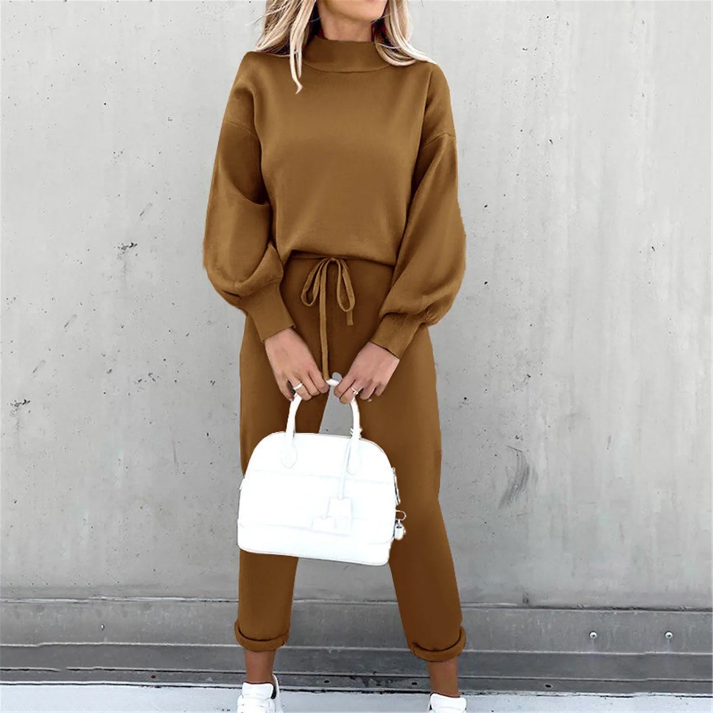 2 Piece Suit Sports for Women's Solid Color Fashion Casual Outfits Set Loungewear Long Sleeve Wide Leg Pants Streetwear