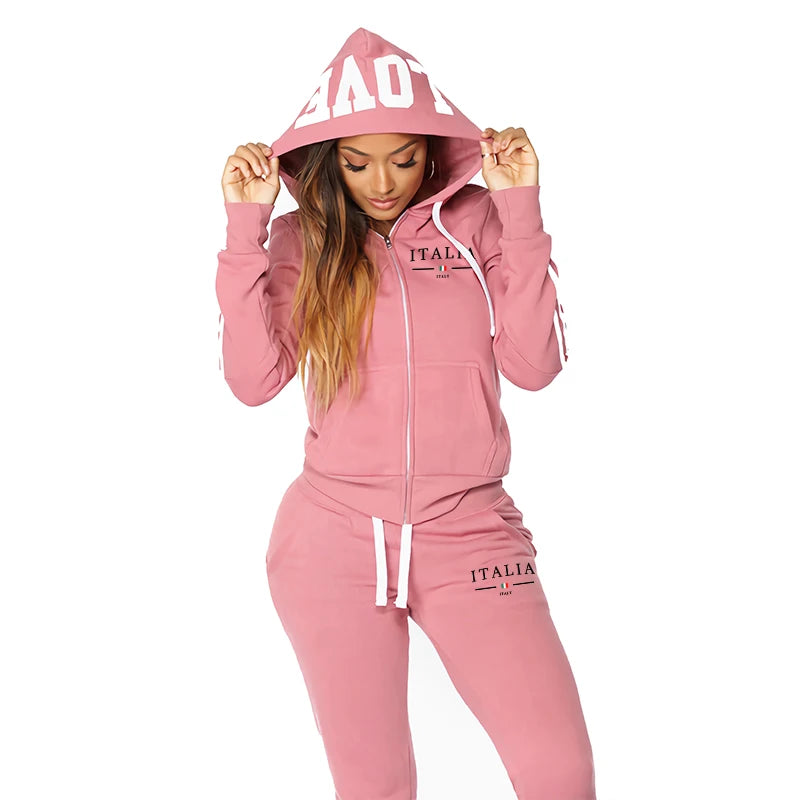 Italy Fashion Women's Tracksuit Zip-up Hoodies Slim Fit Trousers Sportswear Ladies All Season Casual Sports Sexy Jogging Outfits