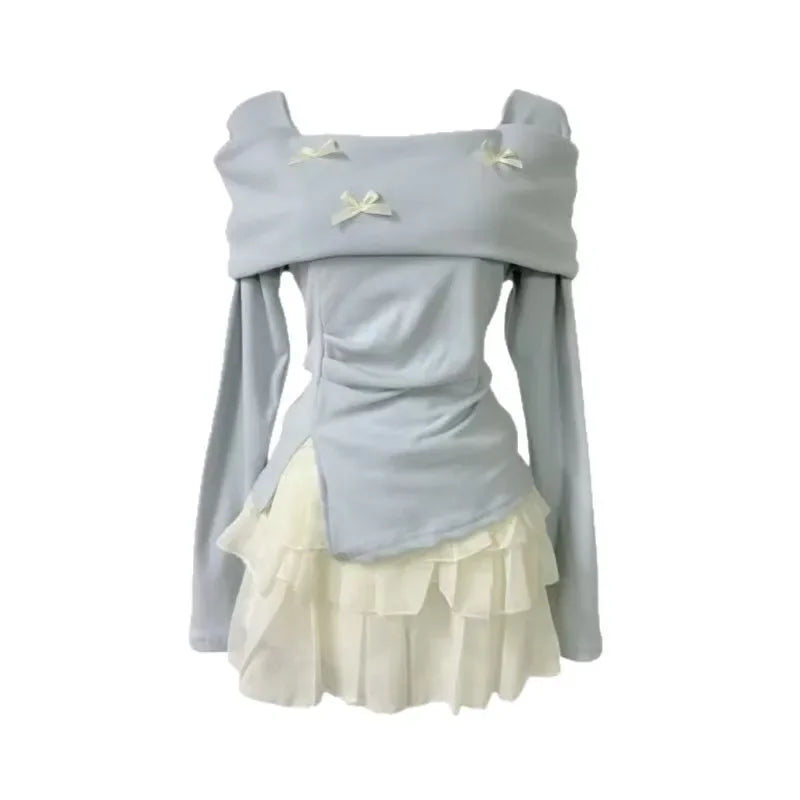 Chic Half-length Two-piece Set with One-shoulder Top And Apricot Mini Skirt for Women Spring/Summer Trendy Outfit Ensemble