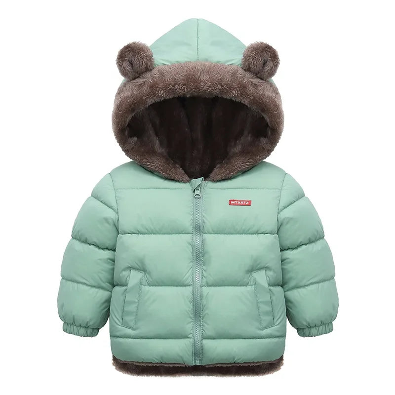 Boys Girls Thick Jackets Winter Kids Padded Fleece Warm Coats Children Hooded Cotton Outerwear Kids Clothes Cashmere Snowsuit
