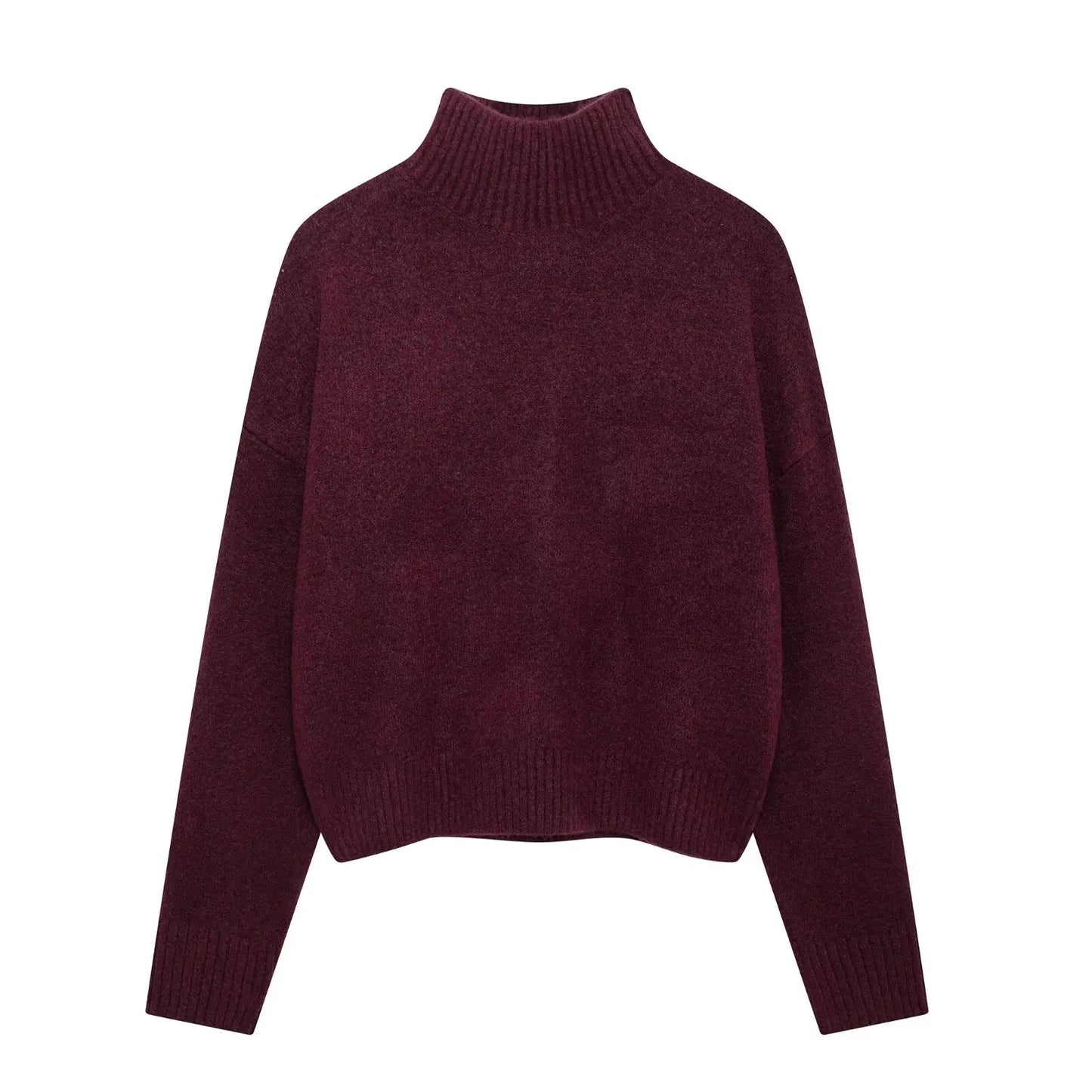 HH Women Vintage Burgundy Turtleneck Sweater Casual Long Sleeve Knitted Pullover Autumn Winter Women Solid Warm Knitwear