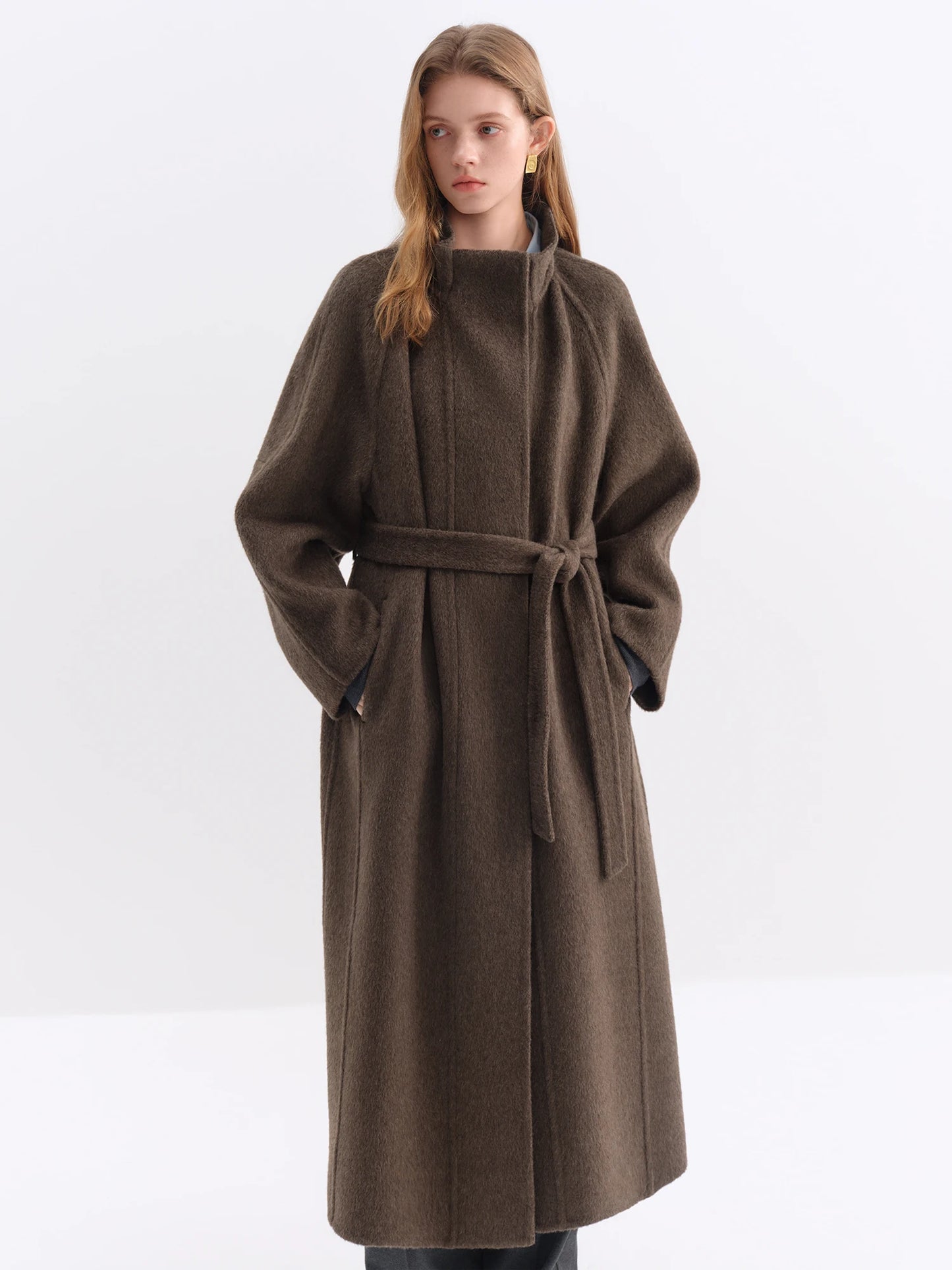 FSLE Minimalist Standing Collar Straight Cut Yak Wool Double-Faced Cashmere Coat Winter 2025 New Arrival Versatile Outerwear