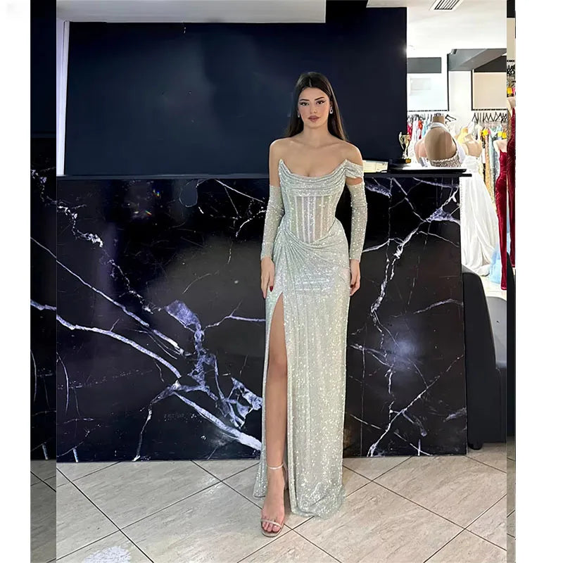 Manmux mermaid Evening Dresses Woman Elegant Long Evening Dress Woman Custom Made Shiny Luxury Prom Dresses 2025 Side Slit Party