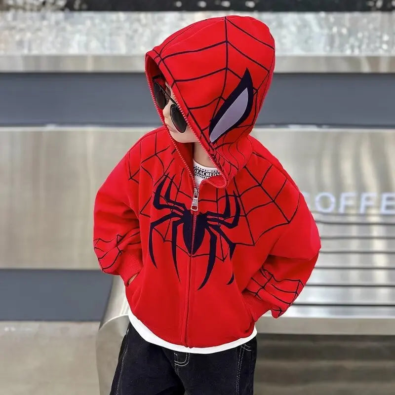 Spiderman Jacket Spring Children Boys Hooded Sweatshirt Cartoon Zipper Coats Autumn Kids Clothing Outdoors Keep Casual Outerwear