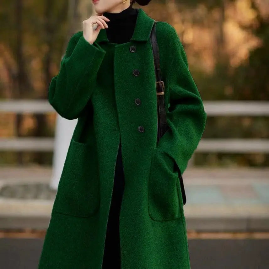 Solid Button Pockets POLO Collar Long Sleeve Outerwear Elegant Fashion Harajuku Female Clothes Loose Casual All Match Overcoat