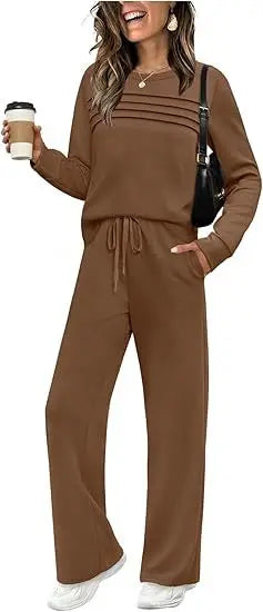 Women's Fashion Long Sleeve Long Pants Set Casual Two-Piece Suit New Autumn Collection Comfortable Polyester Fiber Dress