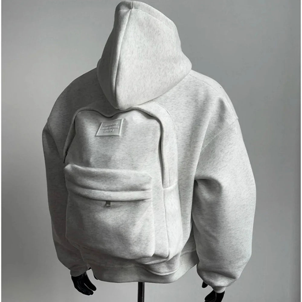Streetwear Fashion Three-Dimensional Backpack Casual Hoodie Autumn Winter Trendy Street Trend Punk Men's Top Loose Sportswear