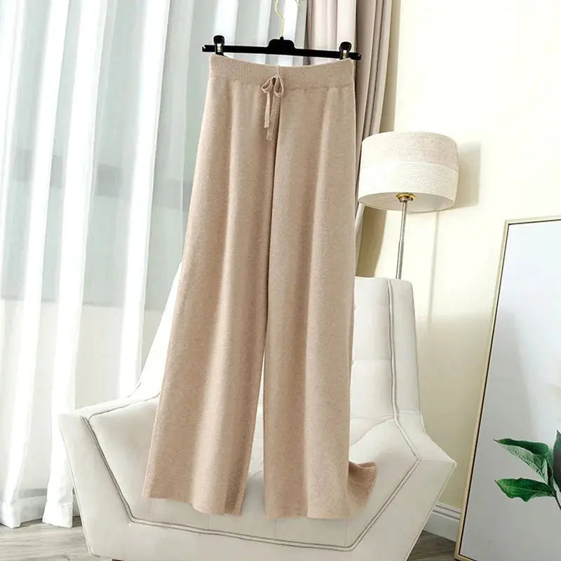 Thick Warm Knitted Casual Chic Basic Soft Elastic High Waist Women's Pants Korean Fashion Straight Ankle-Length Pants For Women