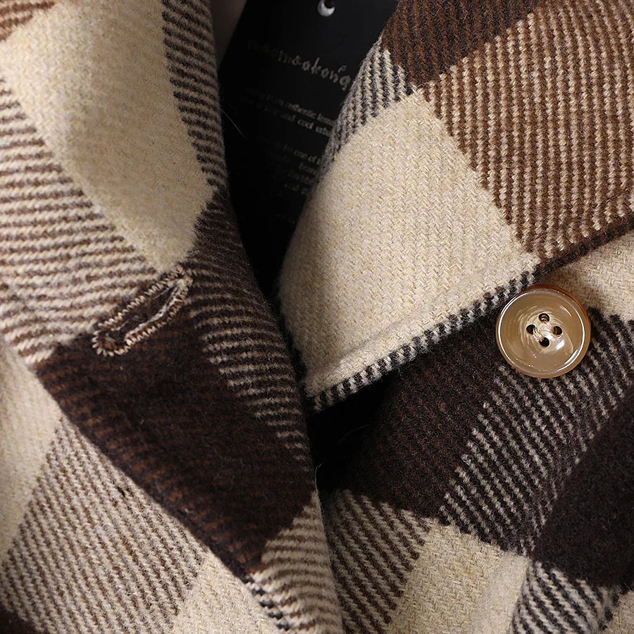 MAOMAOKONG 2022 Autumn Natural Real Raccoon Fur Collar Removable Cuffs Women Plaid Jacket Female Woolen Coat Winter Outerwear