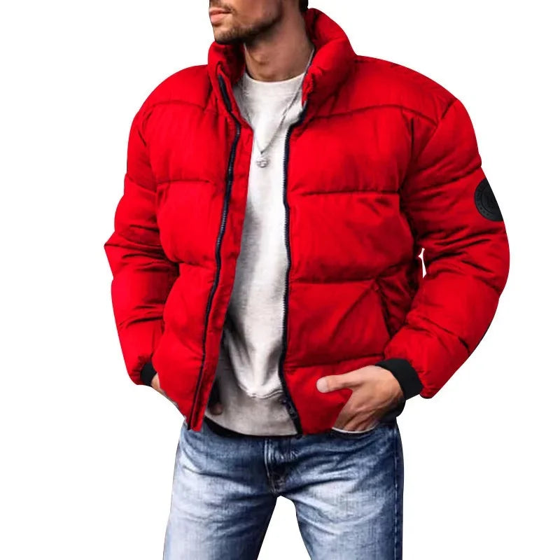 Men's Winter Thickened Cotton Jacket Stand Collar Fleece Lined Coat Casual Outerwear Regular Fit from Mainland China
