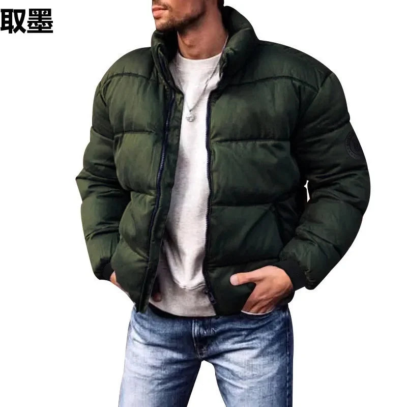 Men's Winter Thickened Cotton Jacket Stand Collar Fleece Lined Coat Casual Outerwear Regular Fit from Mainland China
