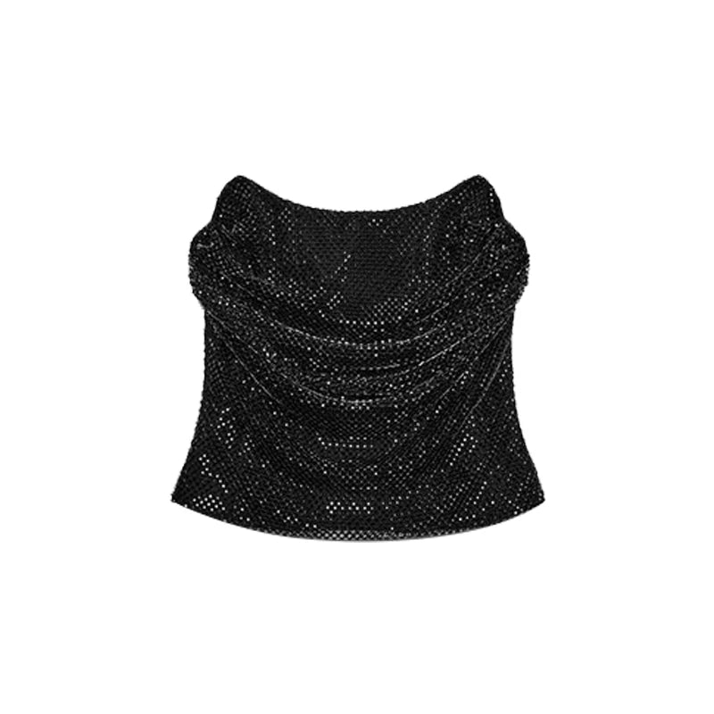 Elegant Backless Diamonds Party Dress Sleeveless Draped Neckline Knee-length Bodycon Dresses Women's Shinning Sexy Evening Robe