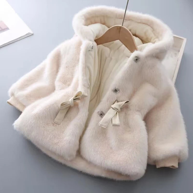 Winter Girls Coat Super Warm Mink Fur Padded Thickened Long Sleeve Hooded Coats Baby Kids Children Jacket Plush Outerwear