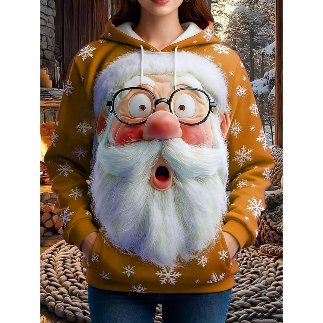 Women's Vintage Christmas Santa Print Sweatshirts Long Sleeve Crewneck Pullover Festive Street Style Spring Fall Holiday Fashion