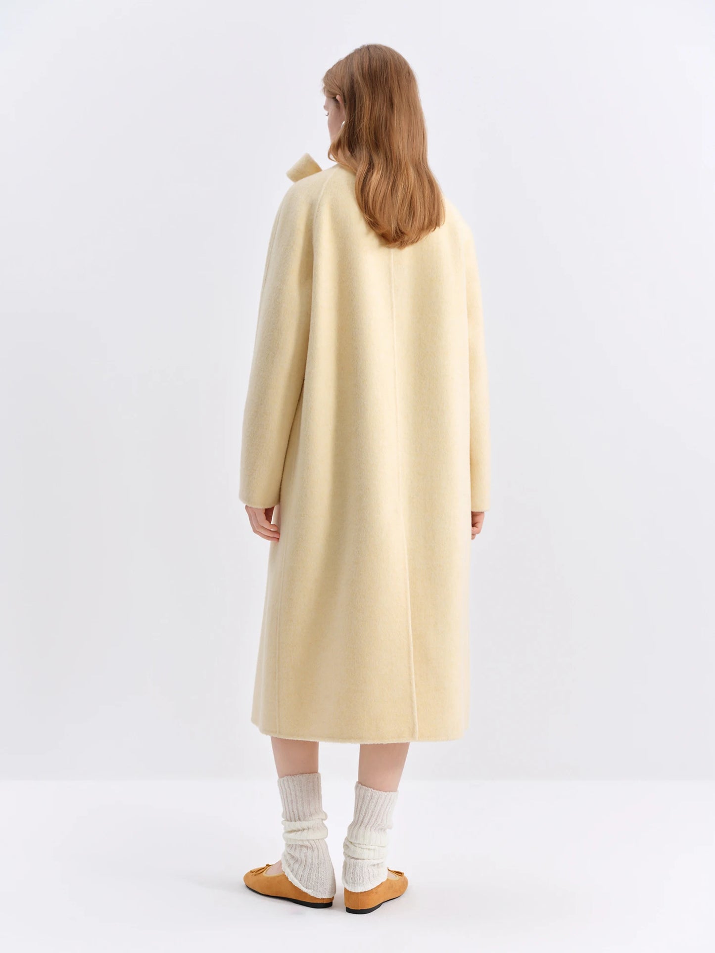 FSLE Winter 2025 Women Stand Collar Tie Detail Double Faced Wool Blend Coat - Long Length Elegant Outerwear for Casual Winter