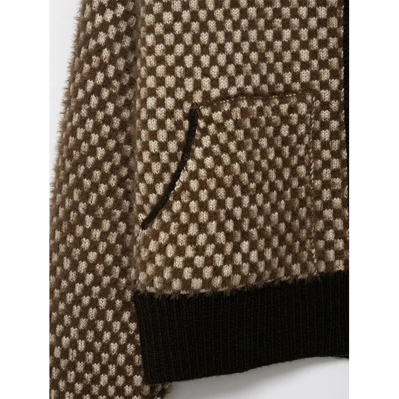 Women's Spliced knit Short Jackets Autumn Winter Stand Collar Long Sleeve Jackets Coats Streetwear Female Outerwear Chic Tops