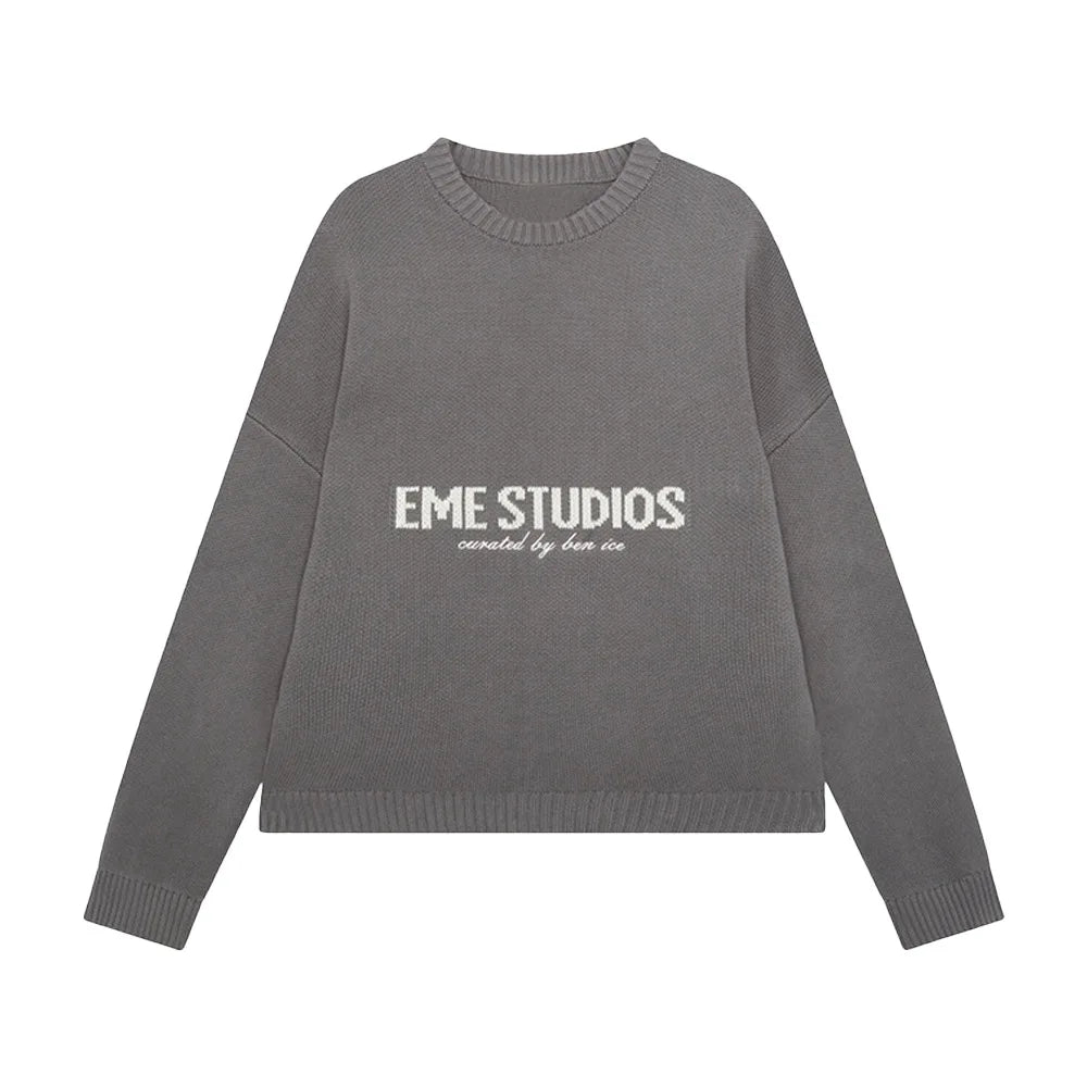 Lazy Style Letter Jacquard Knitted Sweater Autumn and Winter Women Fashion Street Travel Campus Daily Office Thick Warm Sweater