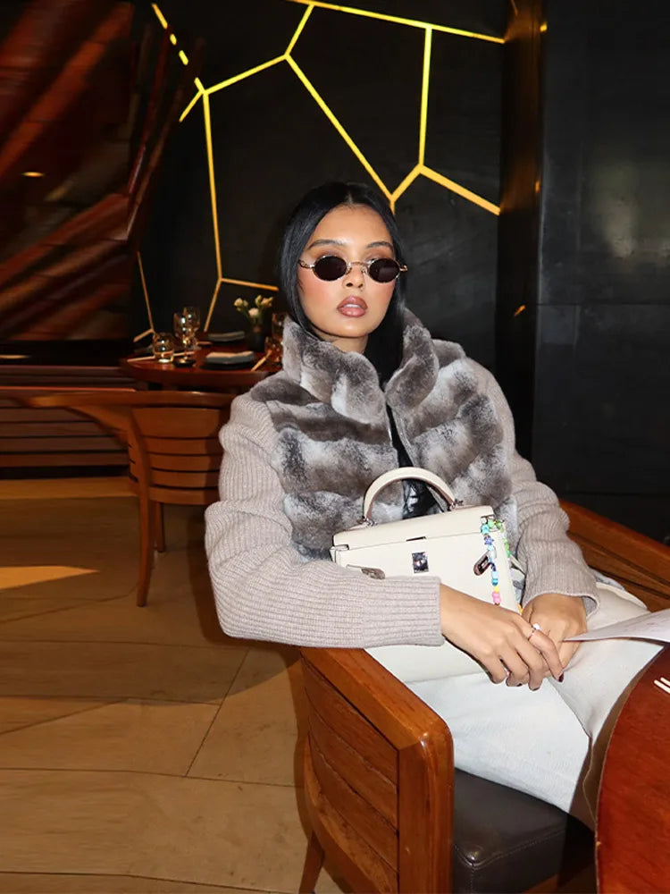 Street Women's Jacket Stand Collar Full Sleeve Faux Fur Solid Zipper Female Jackets 2025 Autumn Fashion Chic Cozy Lady Outwears