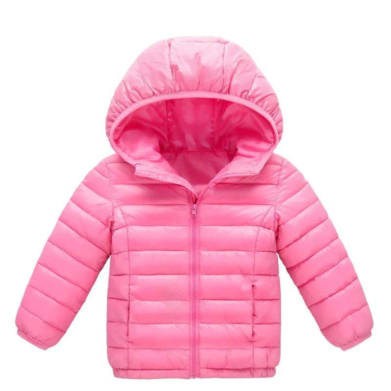 2024 Autumn Girls Down Jackets Boys Fashion Warm Thin Coats Spring Children Clothes Big Kids Casual Hooded Zipper Outerwear