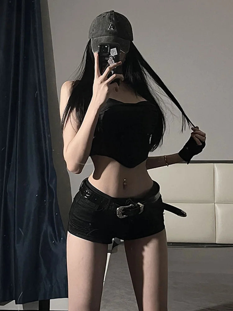 Denim Mini Shorts Women New European Style Trendy Summer Temperament Trousers Popular Button Sexy Sheath Night Club Slim Street