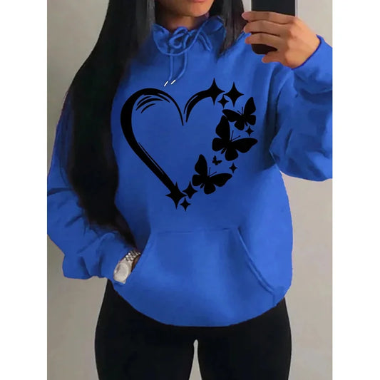 Women's Love and Butterfly Pattern Hoodie Hip Hop Street Fashion Pocket Clothes Retro Multi Color Hoodie