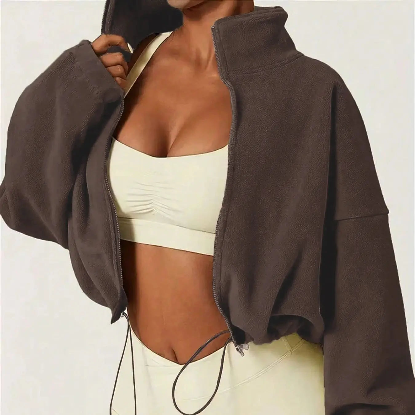 Women's Autumn Winter Fleece Jacket, Stand Collar Zipper Design, Casual Warm Short Coat for Ladies, Daily Wear Outerwear