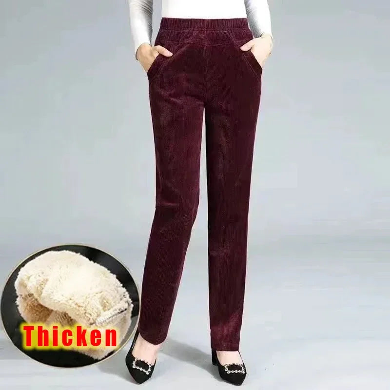 Autumn Winter Plush Thick Thin Elegant Women's Pants High Waist Fleece Pencil Pants Women Corduroy Leggings Office Lady Trousers