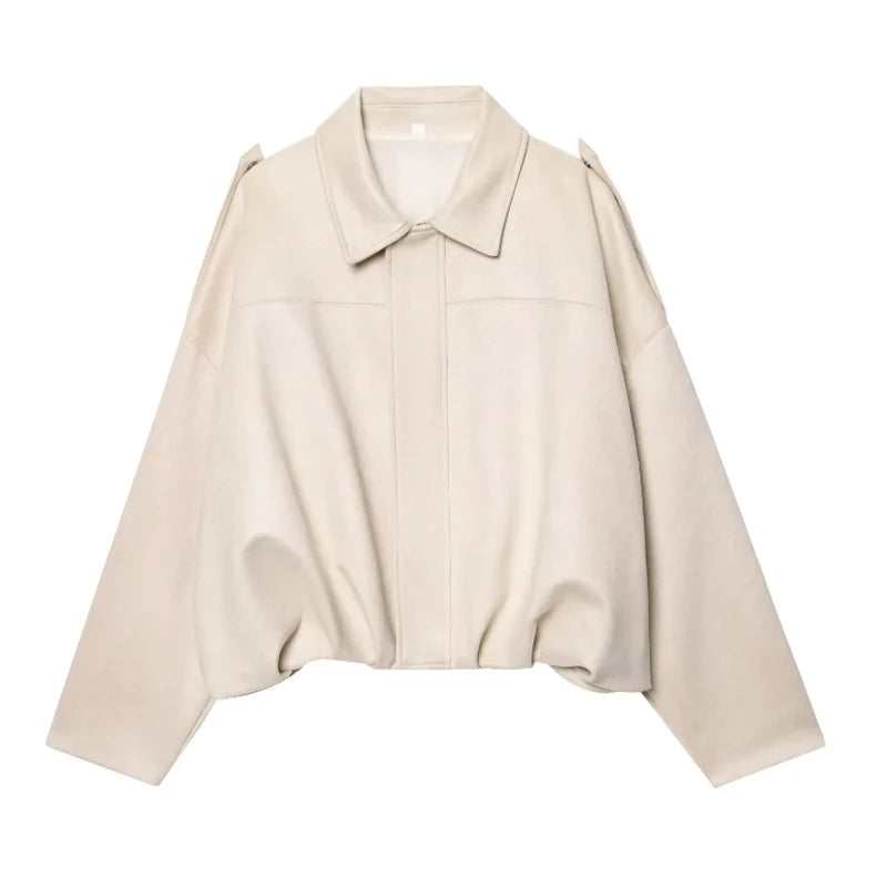 HXAO Women's Cropped Bomber Jackets Long Sleeve Red New In Coats And Jackets Demi-Season Suede Jacket Woman Zip Loose Outerwear