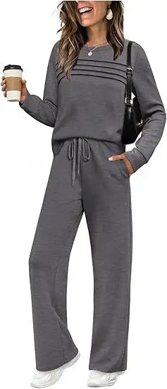 Women's Fashion Long Sleeve Long Pants Set Casual Two-Piece Suit New Autumn Collection Comfortable Polyester Fiber Dress