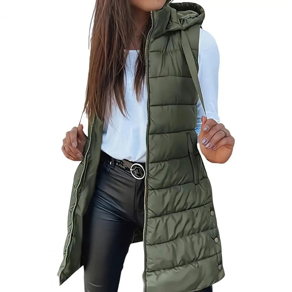 Women's Puffer Vest Casual Zip Up Quilted Padded Vest Hooded Sleeveless Down Jacket Winter Warm Outerwear Coat