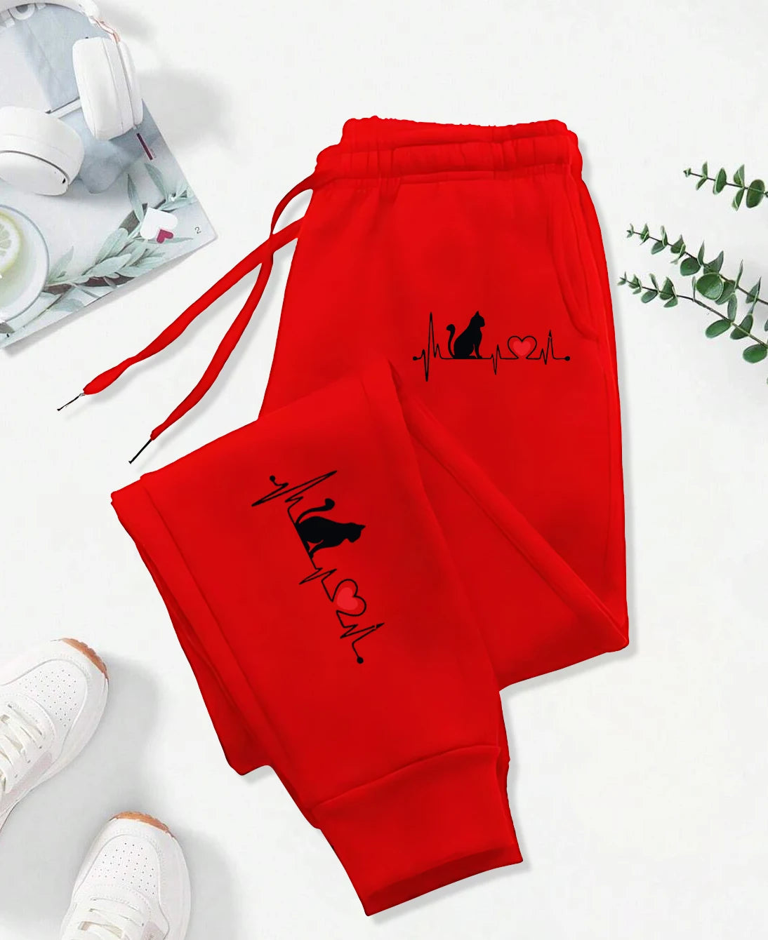 New Dog Red Heart Electrographic Printing Printed Women's Pants Street Sports Pants Casual Autumn Pants