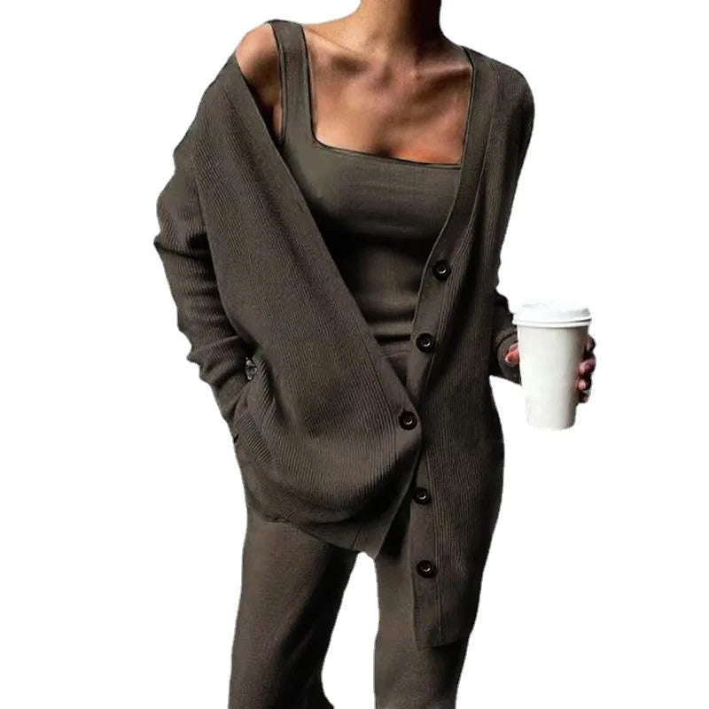 Autumn and Winter Women's Cross-border Knitting Amazon New Western Women's Jacket Vest Pants Three-piece Set