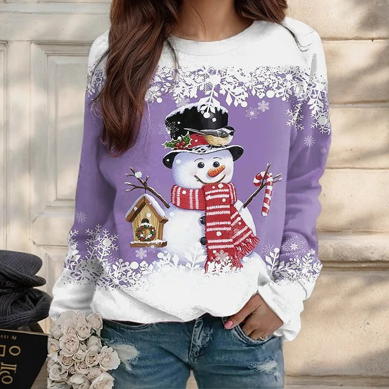 Festival Fashion Clothing Women's T-shirts Street Outdoor Christmas 3D Print Snowman Sweatshirts Long Sleeve Pullover Tops Shirt