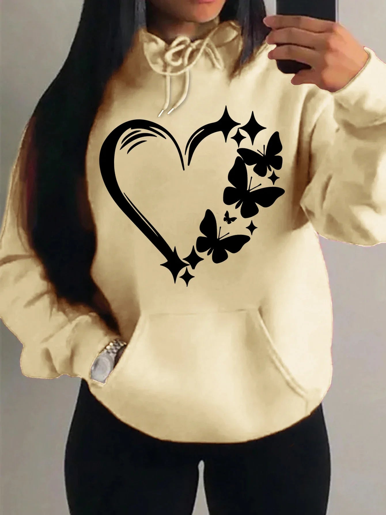 Women's Love and Butterfly Pattern Hoodie Hip Hop Street Fashion Pocket Clothes Retro Multi Color Hoodie
