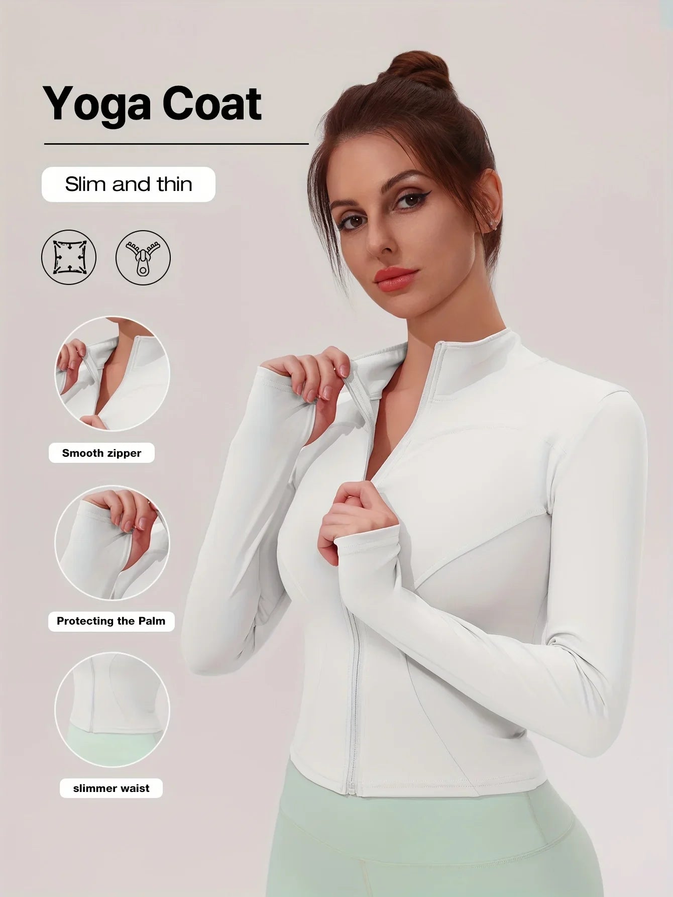 Seamless Sports Outerwear Yoga Coat Cropped Jacket for Gym Running High Waisted Moisture Wicking Workout Top with  Coat Women