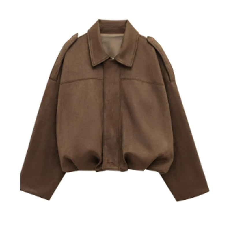 HXAO Women's Cropped Bomber Jackets Long Sleeve Red New In Coats And Jackets Demi-Season Suede Jacket Woman Zip Loose Outerwear