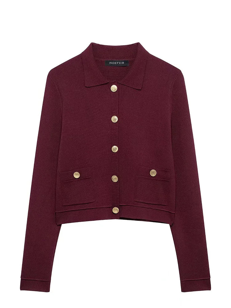 HH Elegant Women Knitted Jacket Skirt Suits 2025 Long Sleeve Pocket Cardigan Coat+Chic Mini Skirts Womens Knittwear Sets