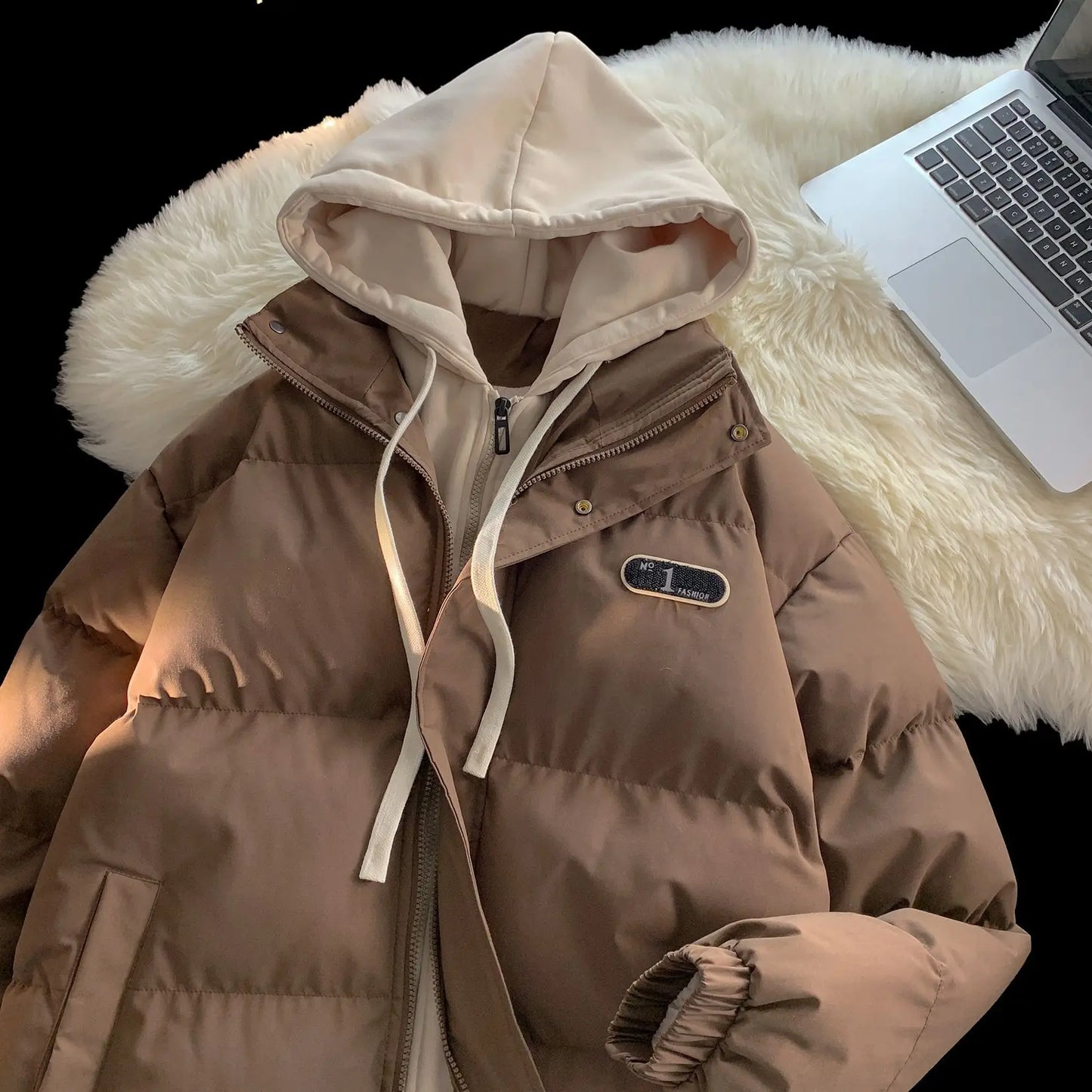Winter New Fashion Splicing Hooded Fake Two-piece Design Sense Bread Clothes Women Y2K New Korean Version Thick Warm Coats