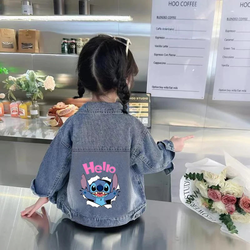 Stitch Denim Jacket For Children 2025 Spring Autumn Boys Girls Fashion Cartoon Casual Jean Jackets Coat Kid Cowboy Outerwear Top