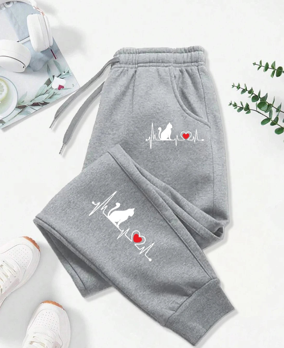 New Dog Red Heart Electrographic Printing Printed Women's Pants Street Sports Pants Casual Autumn Pants