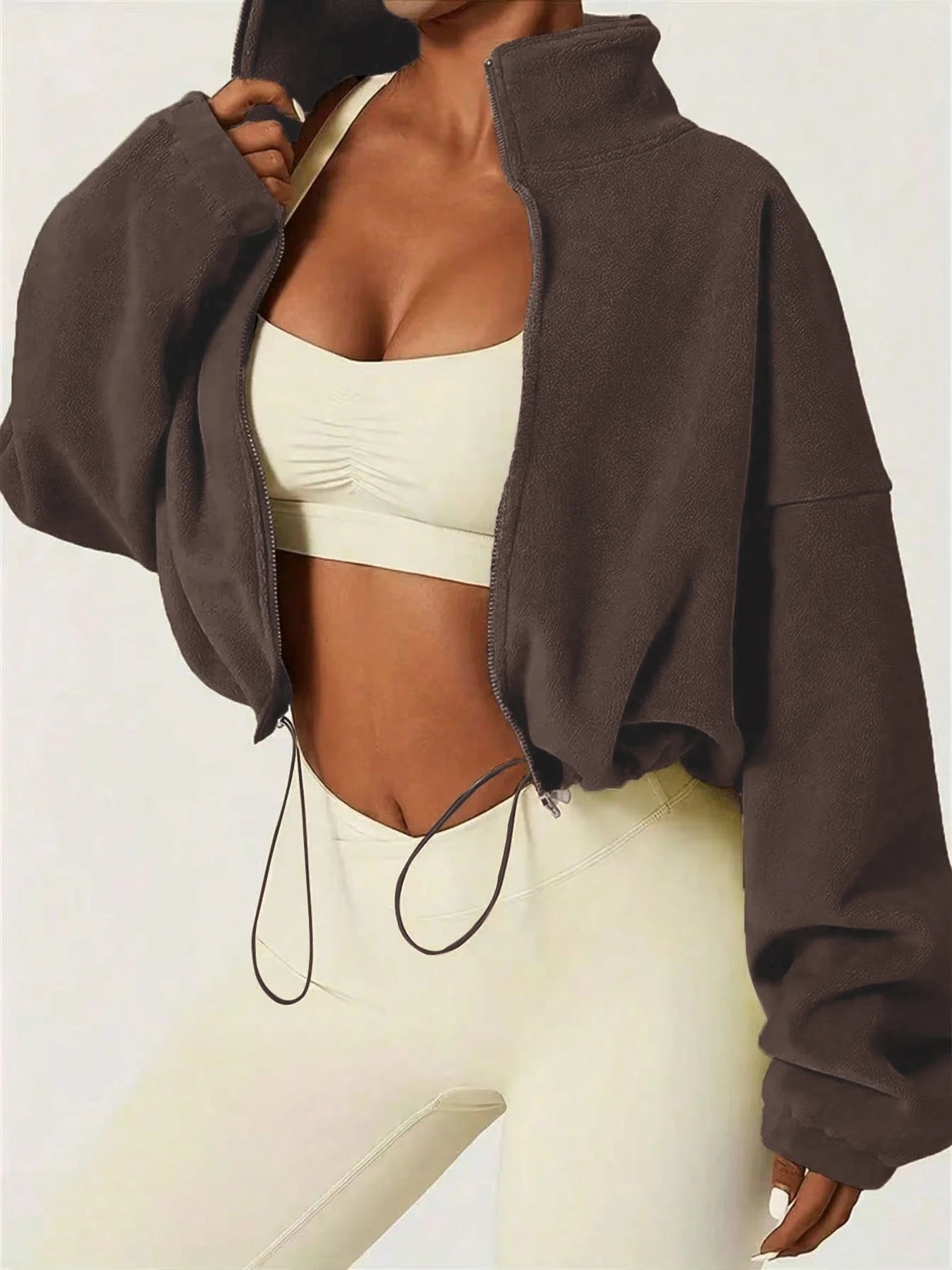 Women's Autumn Winter Fleece Jacket, Stand Collar Zipper Design, Casual Warm Short Coat for Ladies, Daily Wear Outerwear