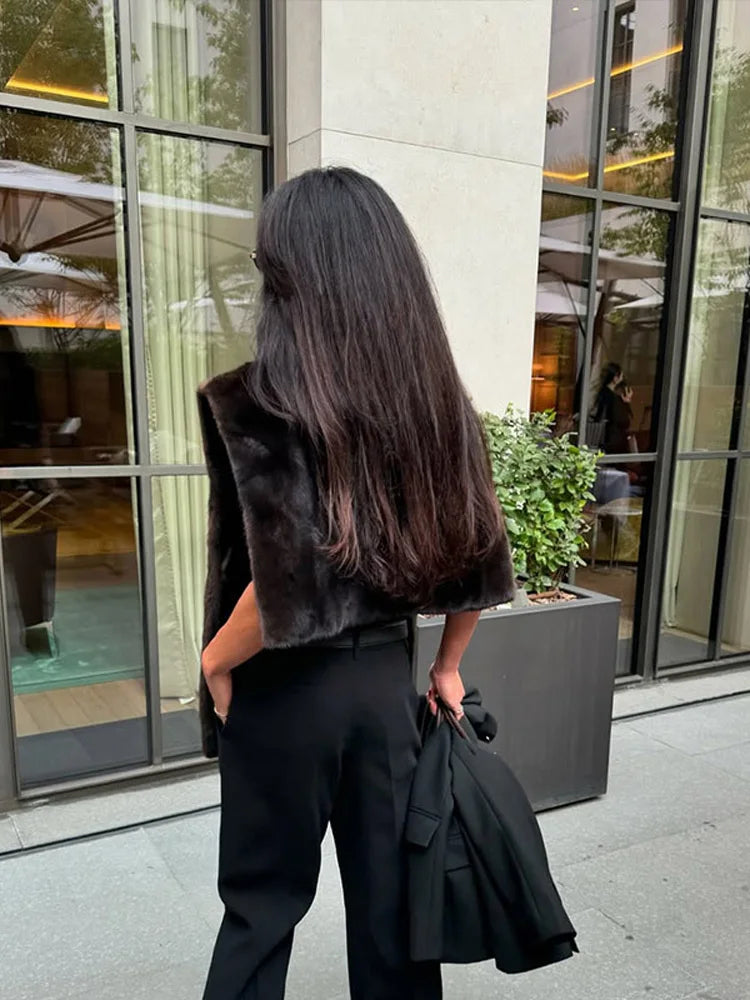 Fashion Faux Fur Vests For Women Elegant Solid Fluffy High Neck Waistcoat Female Street 2026 Spring Autumn Sleeveless Tank Tops