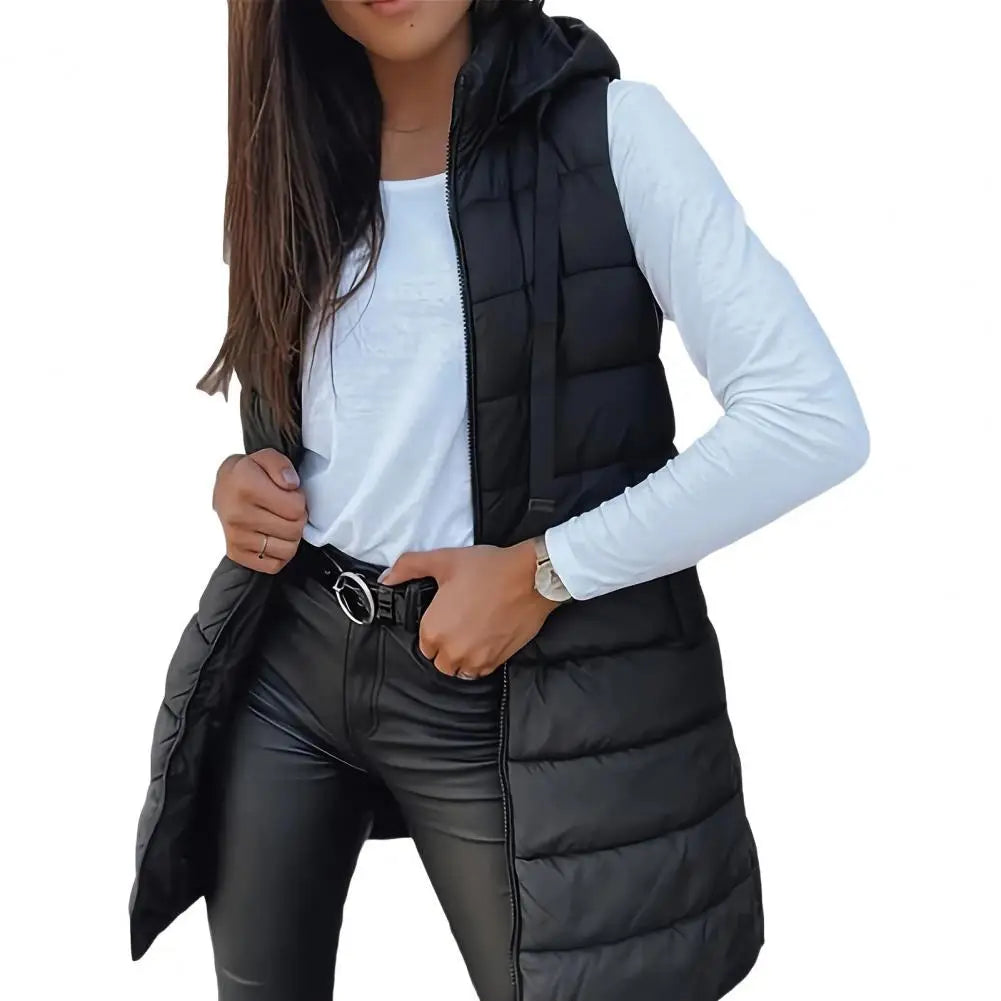 Women's Puffer Vest Casual Zip Up Quilted Padded Vest Hooded Sleeveless Down Jacket Winter Warm Outerwear Coat