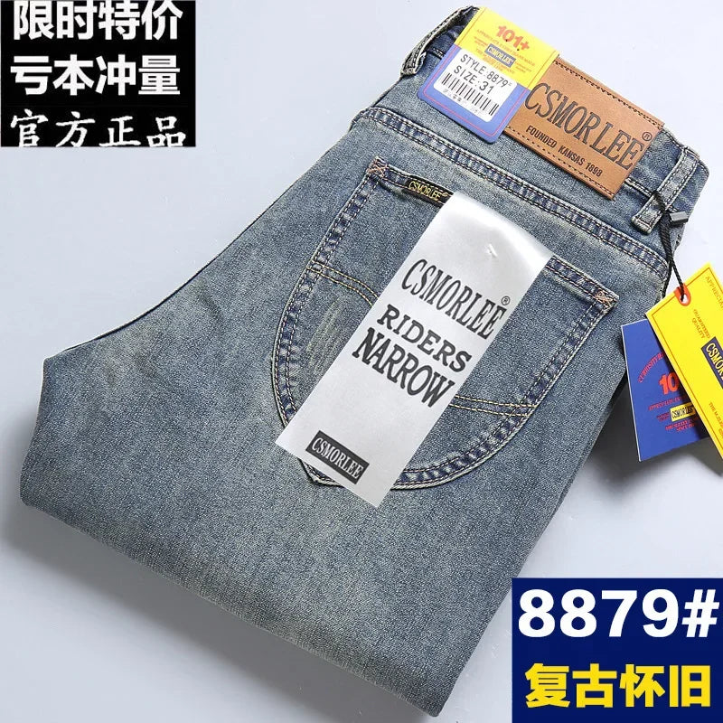 Csmor Lee Men's Jean Autumn Winter Loose-fit Straight-leg Trendy Pants Casual Denim Trousers Men Classic Stretch Jeans Fashion