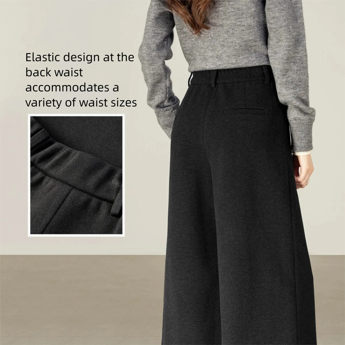 SENTUBILA Women's Wool Wide Leg Pants 2025 Autumn Elastic Waist Loose Fit Warm Comfortable Office Casual Trousers 153KD2679