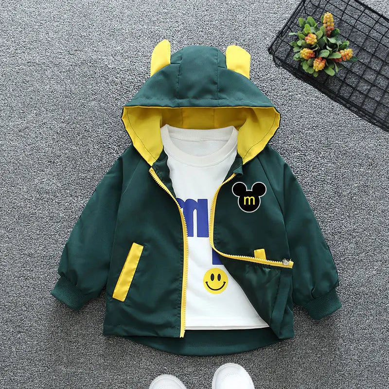 New Spring Mickey Mouse Baby Boys Hooded Jacket Autumn Baby Girls Cartoon Zipper Long Sleeve Casual Clothing Kids Outerwear Coat