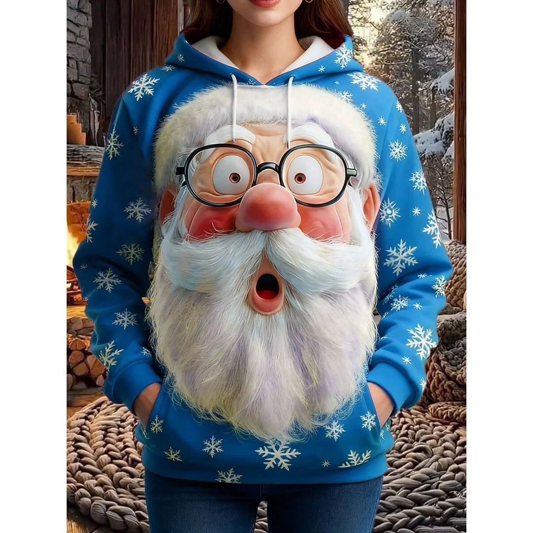 Women's Vintage Christmas Santa Print Sweatshirts Long Sleeve Crewneck Pullover Festive Street Style Spring Fall Holiday Fashion